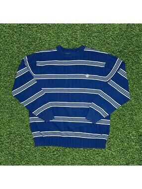 Y2K Avirex Blue White Striped Knit Sweater Pendant Logo Size L